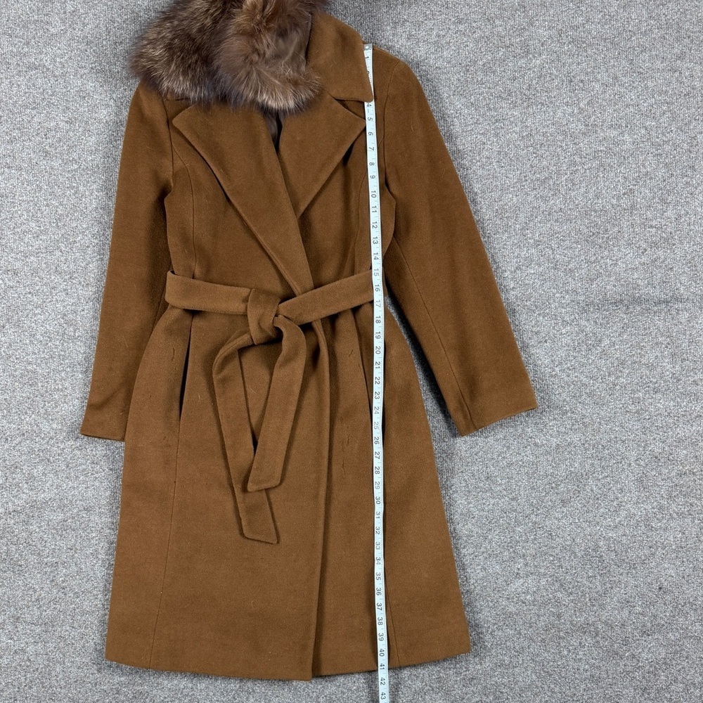 Ellen Tracy Brown Wool Long Belted Wrap Coat Women’s 8 Removable Fox Fur Collar - Picture 12 of 14